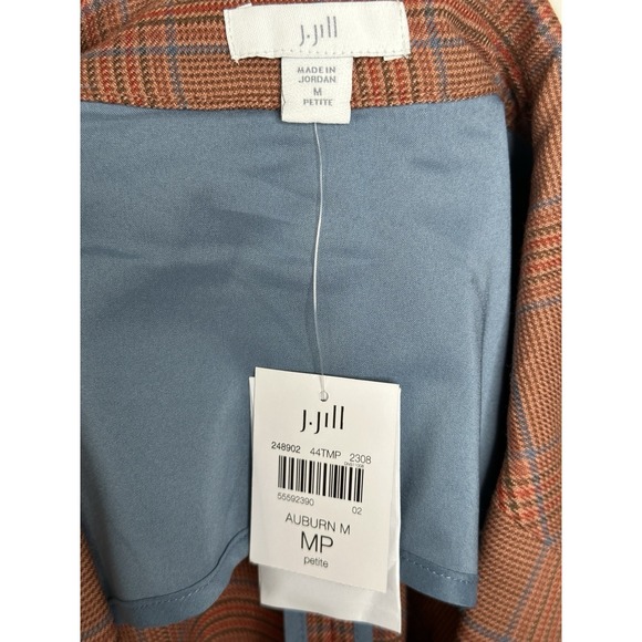 New J. Jill Blazer Jacket Medium Petite Auburn Plaid Bohemian 1 Button MP Career - Picture 11 of 11